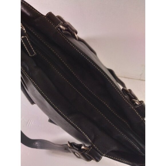 Lauren Ralph Lauren Large Black Leather Tote Bag Double Handles Lots Of Pockets - Picture 7 of 11